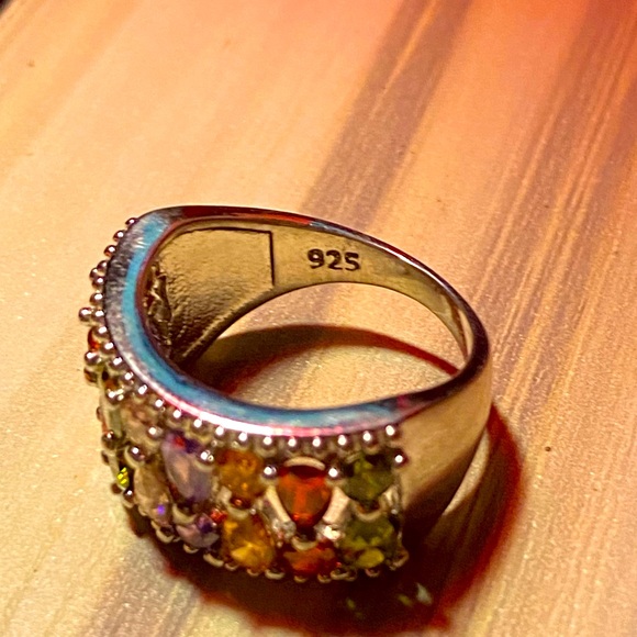 Stunning sterling silver 925 ring,filigree band,multicolored sparkling crystals - Picture 12 of 13